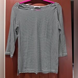 Leggiadro Black and White Striped 3/4 Sleeve Top
